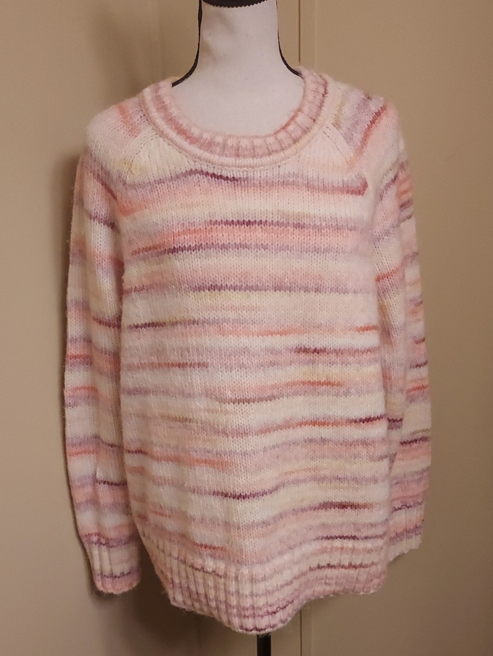 LOFT Pastel Striped Crewneck Sweater - Cream, Pink, Lavender